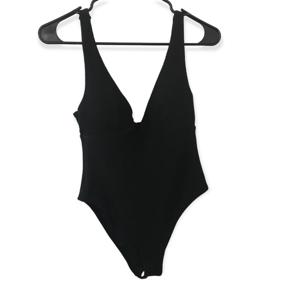 H&M Swim 35 New Hm Black One Piece Low V Neck Line Bathing Suit